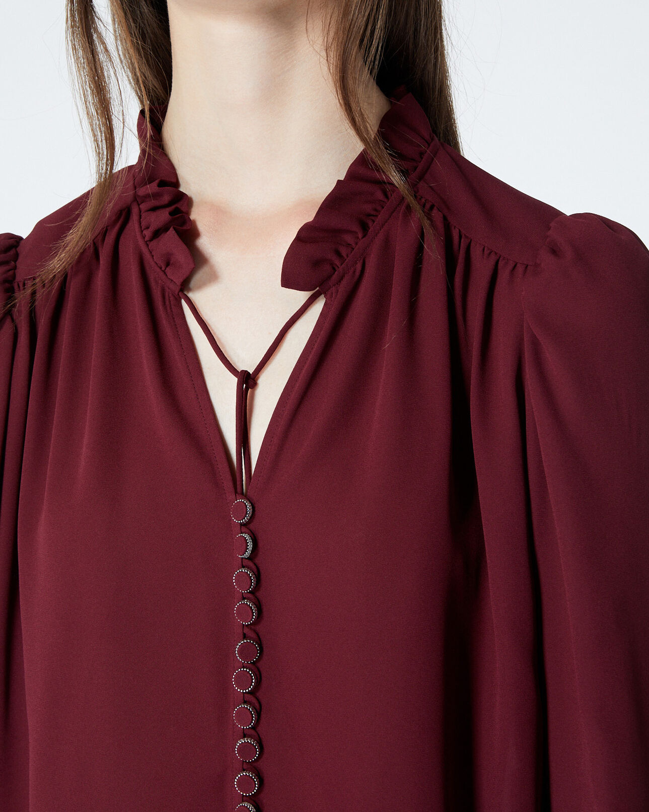 The Kooples DAMEN BURGUNDY fließendes bordeauxrotes hemd mit volants