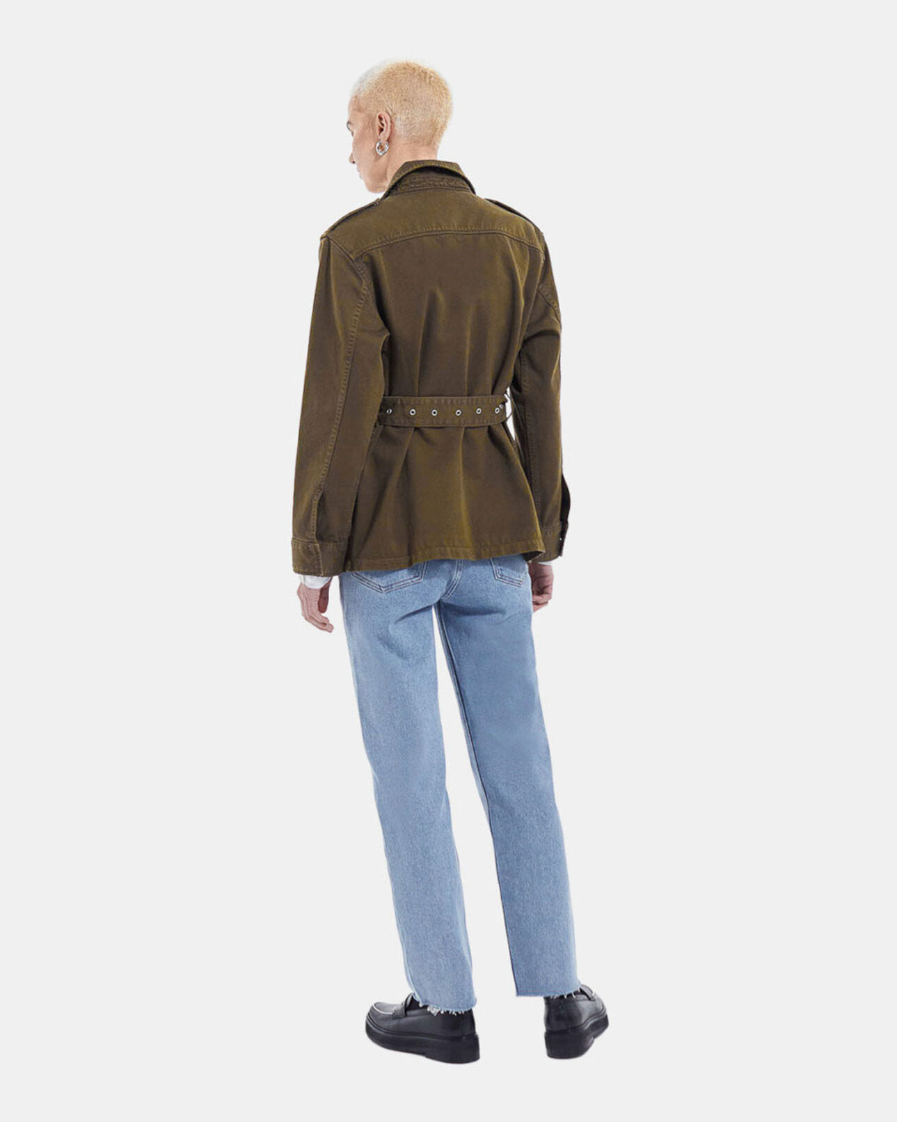 The Kooples FEMME KAKI veste en jean ceinturée kaki