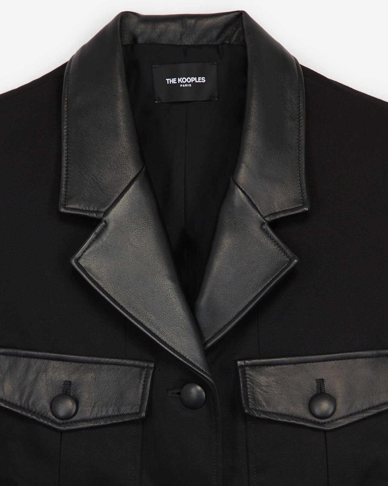 The Kooples MUJER BLACK chaqueta algodón negra bolsillos detalle piel