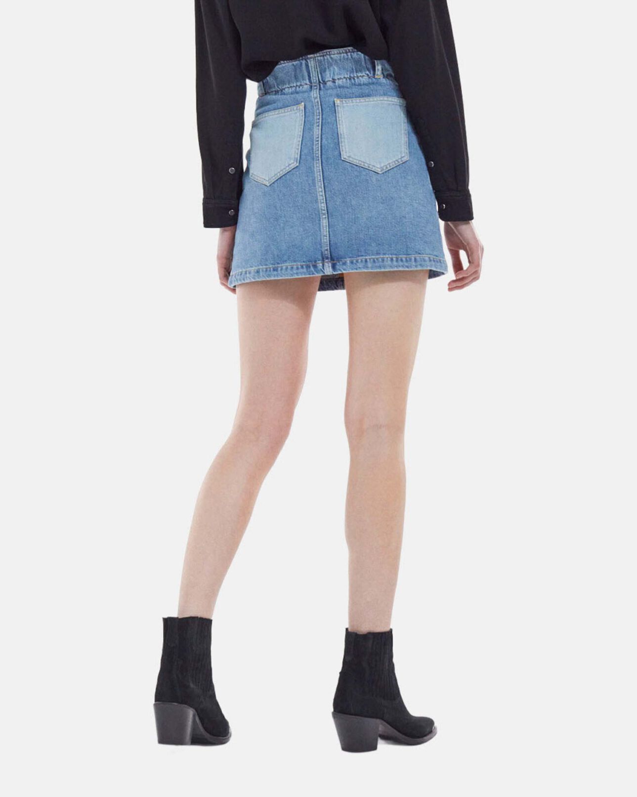 The Kooples FEMME BLUE WASHED jupe courte en jean poches patchwork