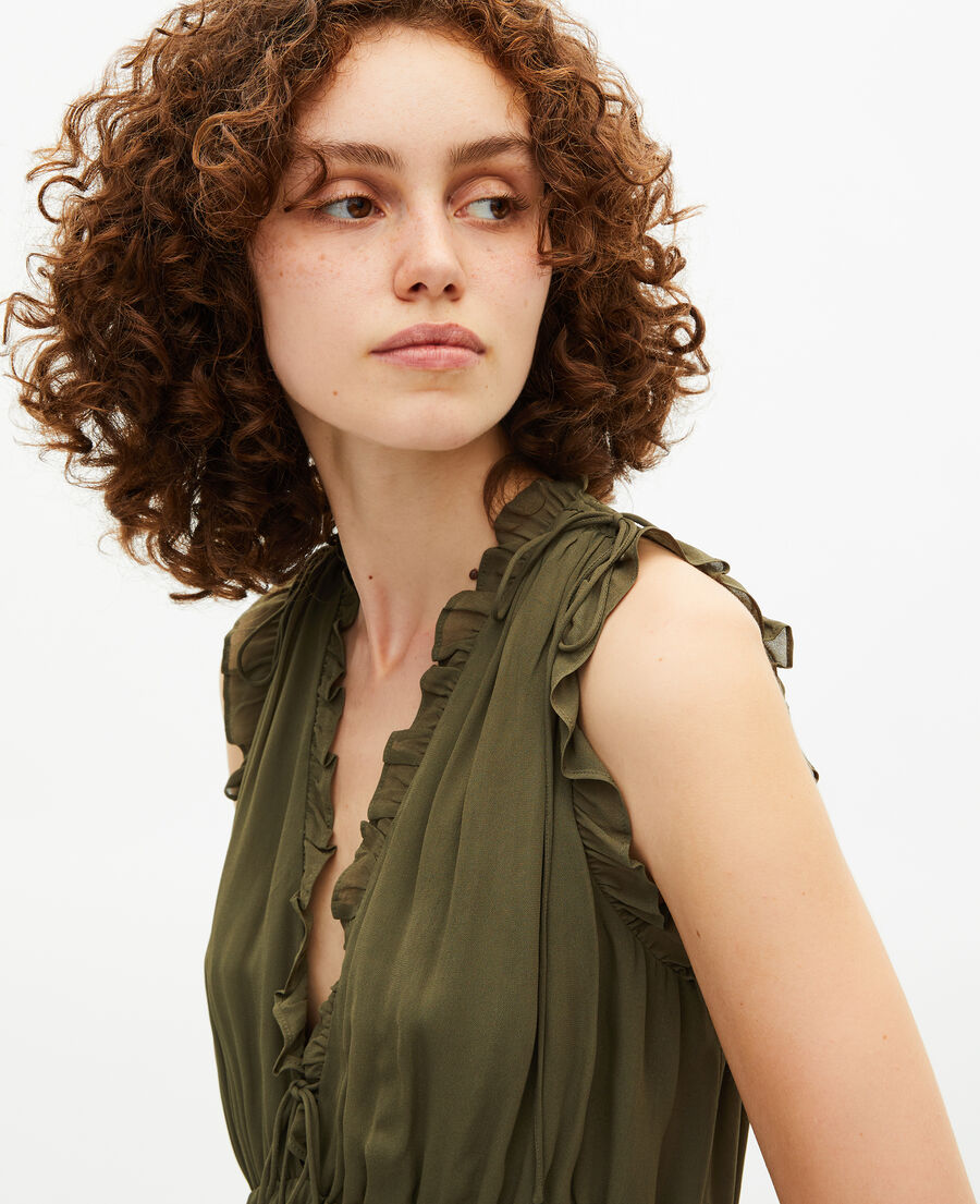 The Kooples F KAKI short dress with khaki ruffles
