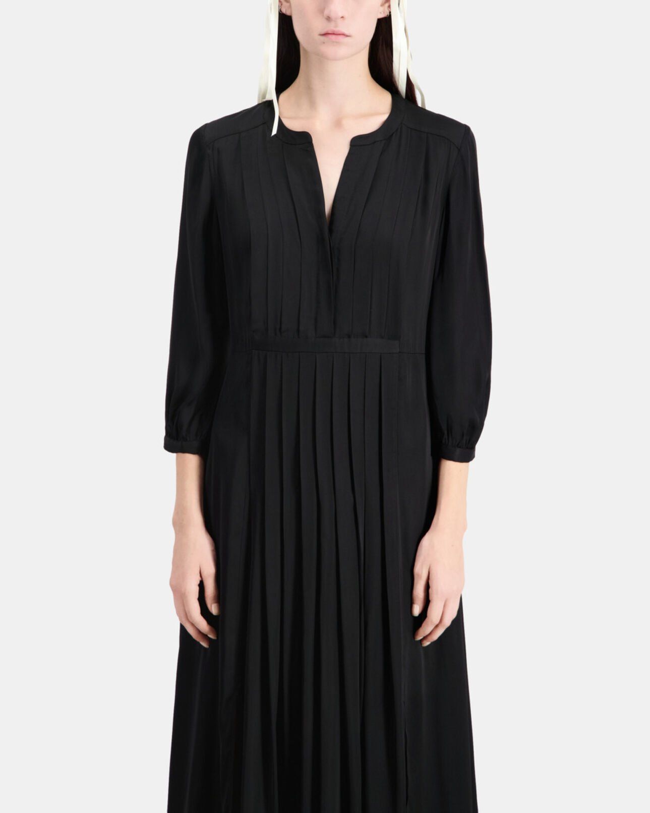 The Kooples FEMME BLACK robe longue noire avec plissage