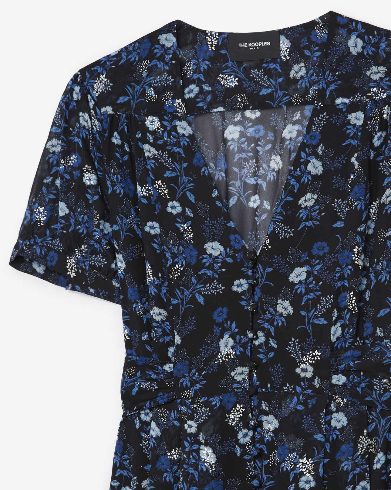The Kooples WOMEN BLUE long dress with floral print - silver detail