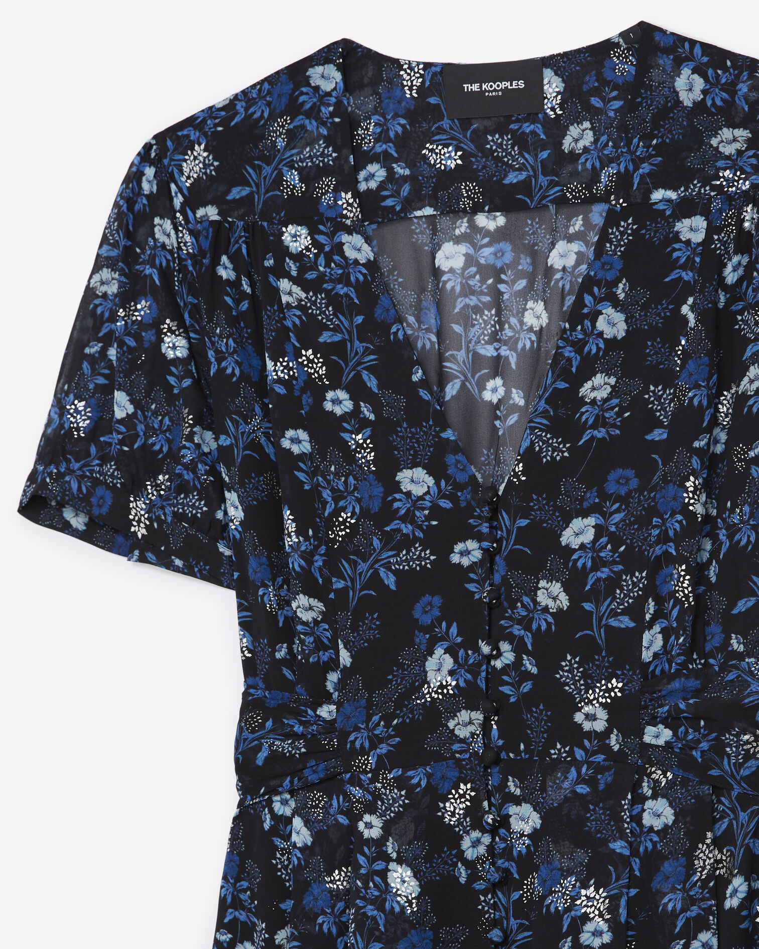 Long dress with floral print - silver detail, BLUE, hi-res image number null