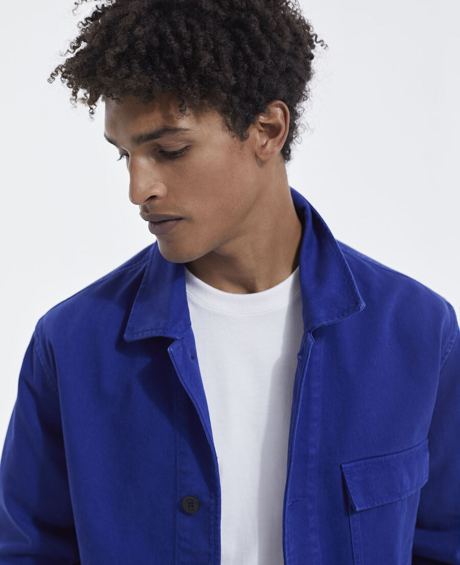 veste toile bleue à poches plaquées