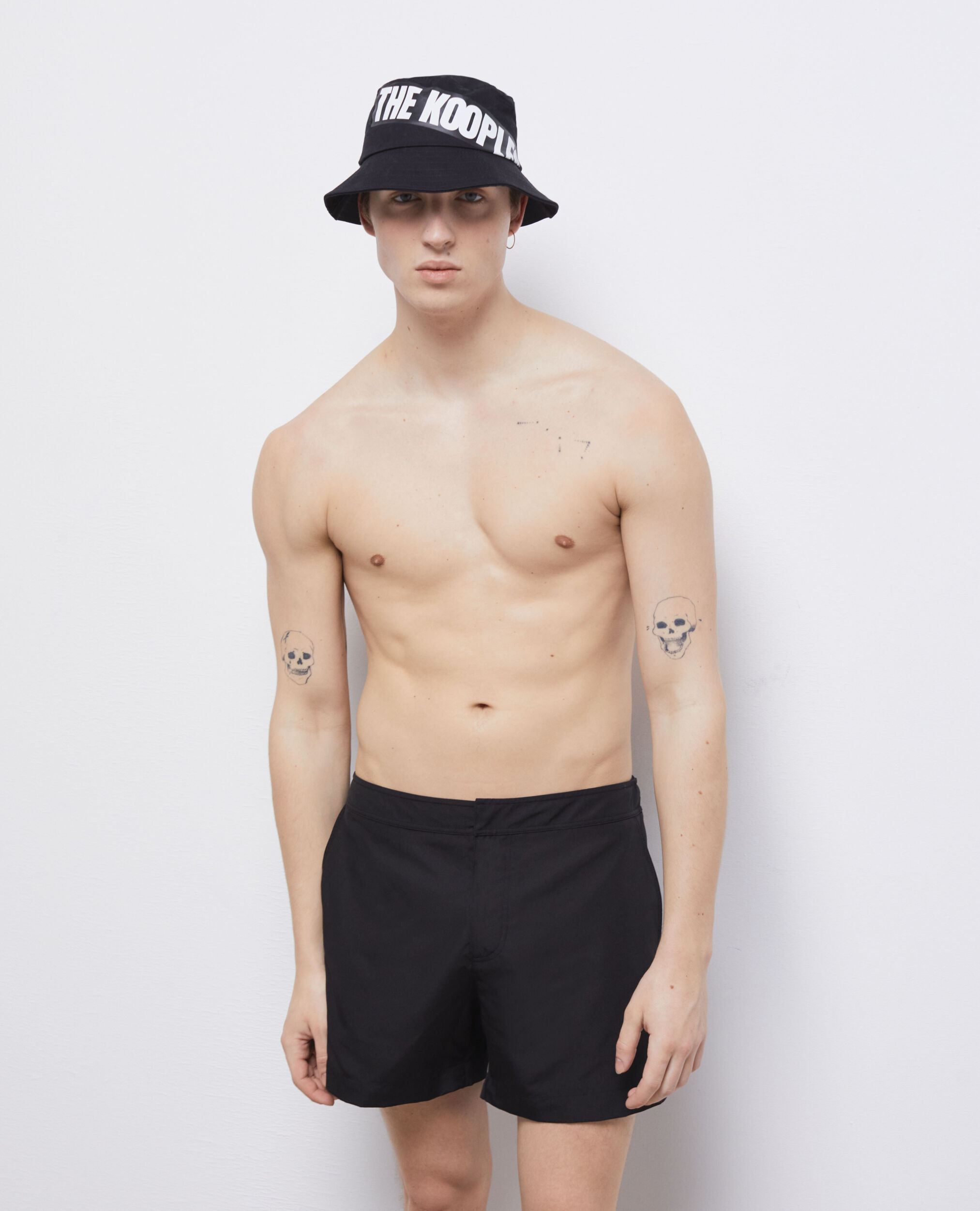Black swim shorts with logo, BLACK, hi-res image number null