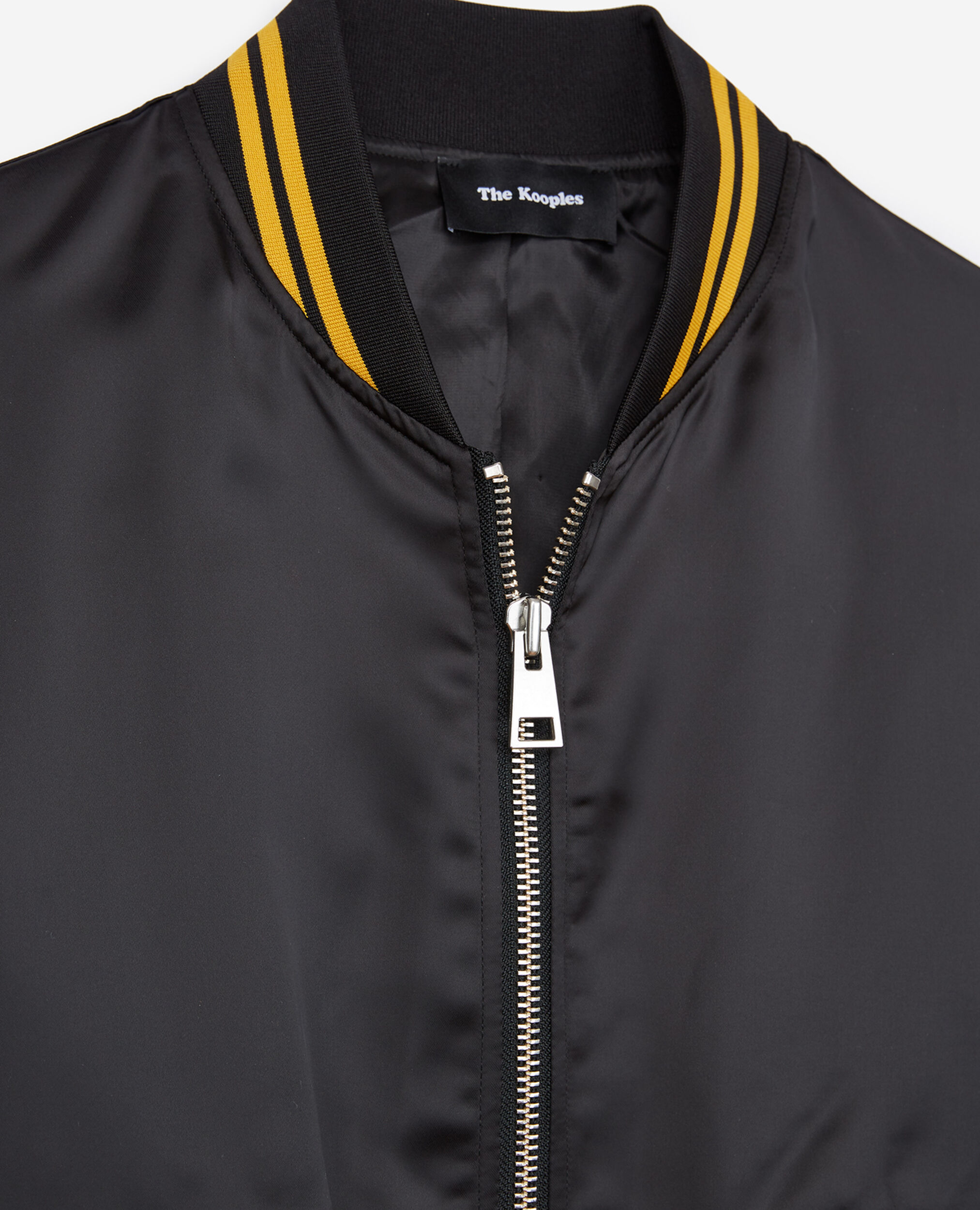 Black satin varsity jacket, BLACK / YELLOW, hi-res image number null