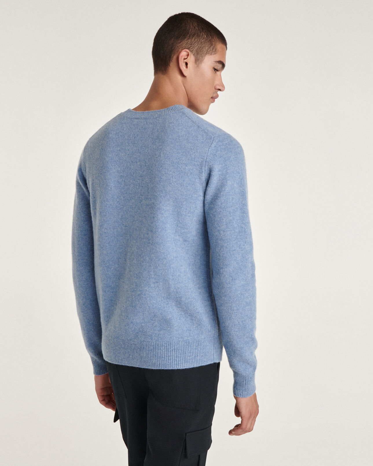 The Kooples MEN LIGHT BLUE sky blue wool sweater with embroidered heart