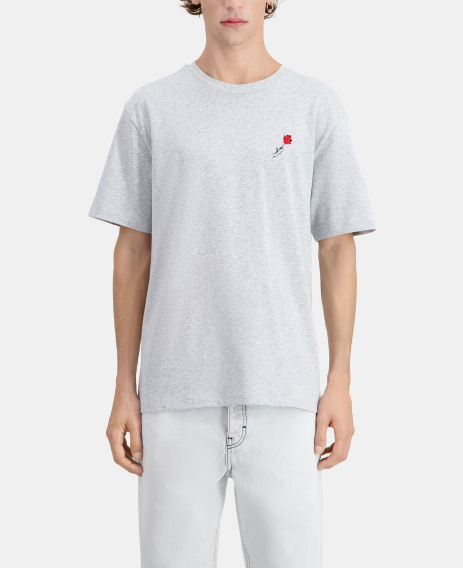 The Kooples MEN GRIS CLAIR men's grey t-shirt with flower embroidery