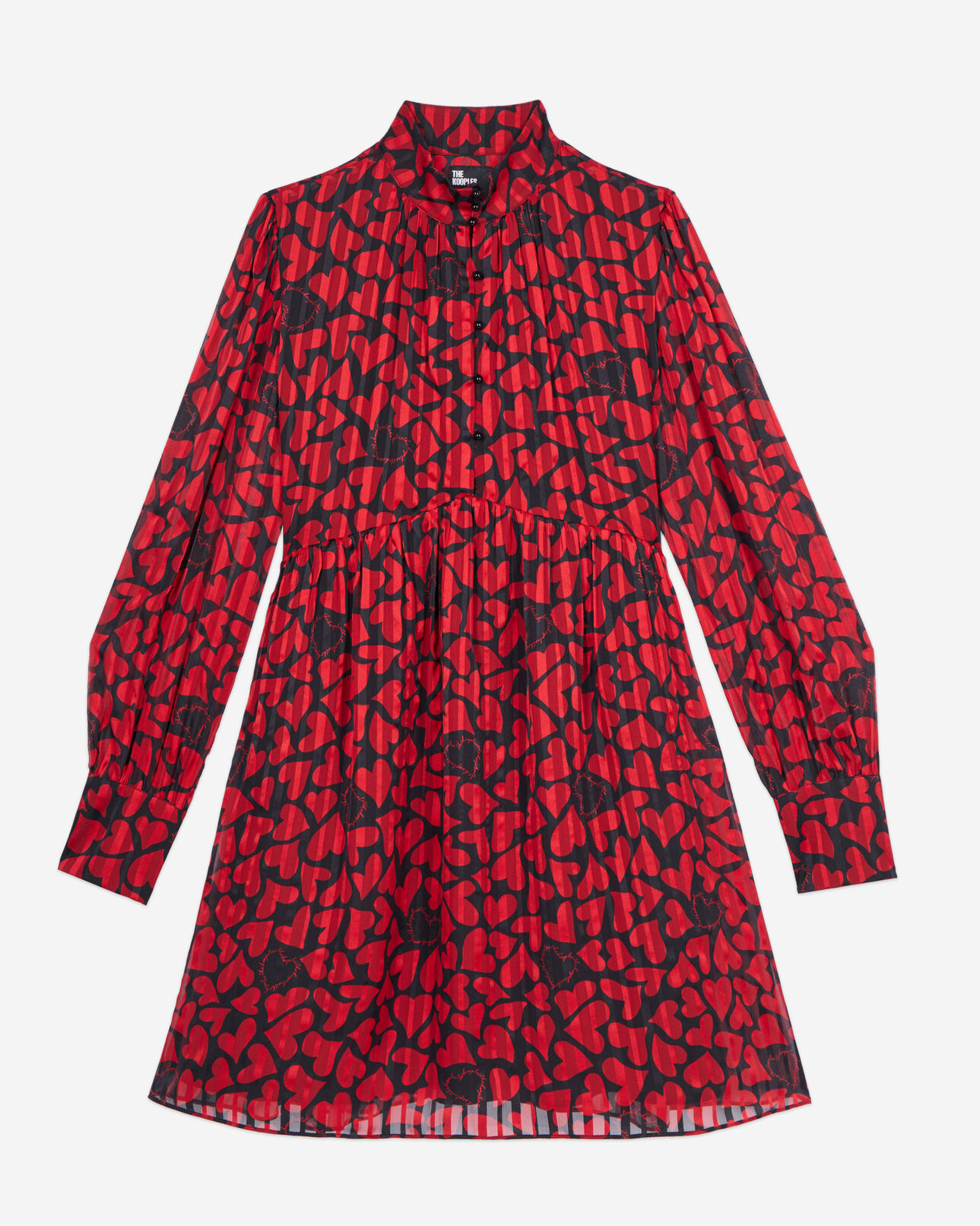 The Kooples WOMEN BLACK - RED short pleated heart print dress