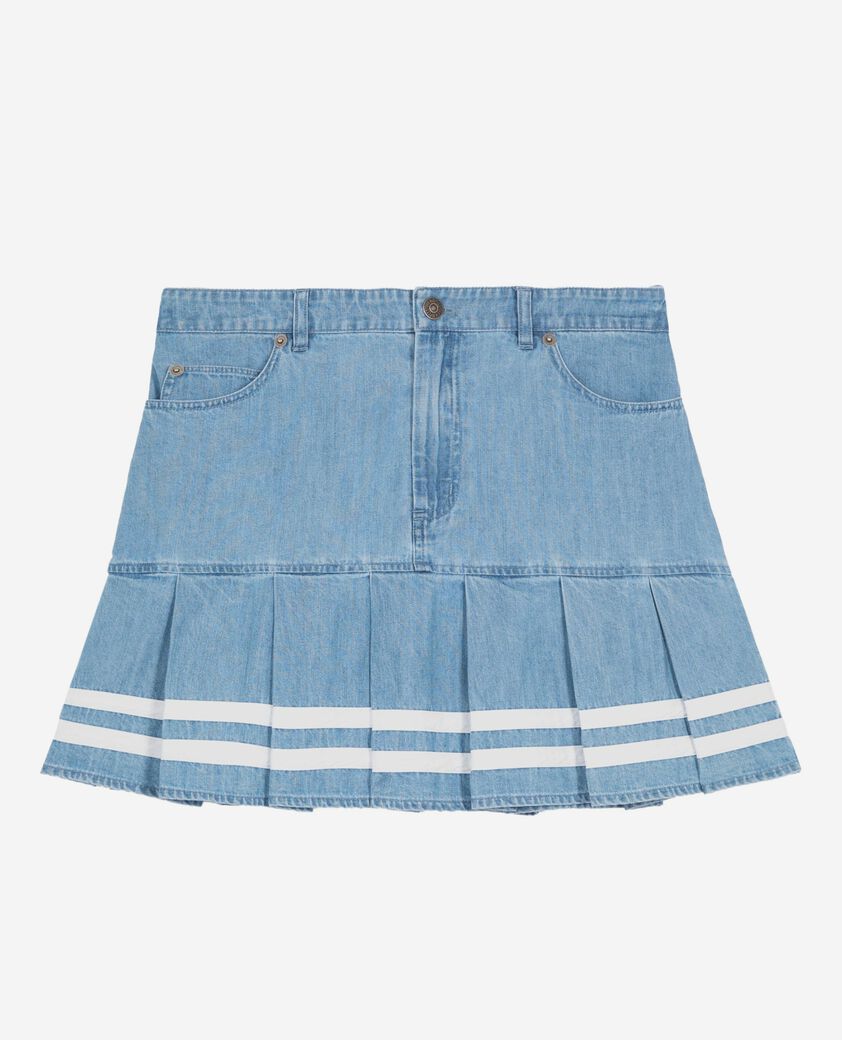 The Kooples WOMEN BABY BLUE short pleated denim skirt