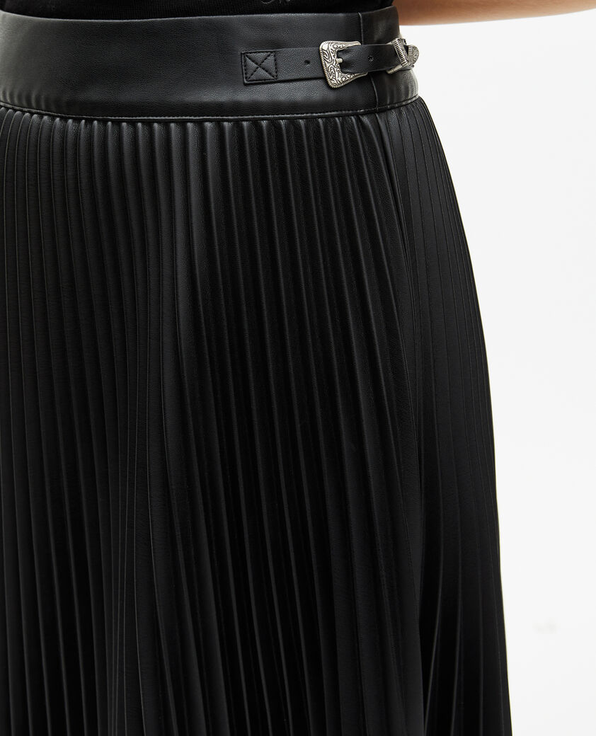 The Kooples FEMME BLACK jupe longue plissée effet cuir noire