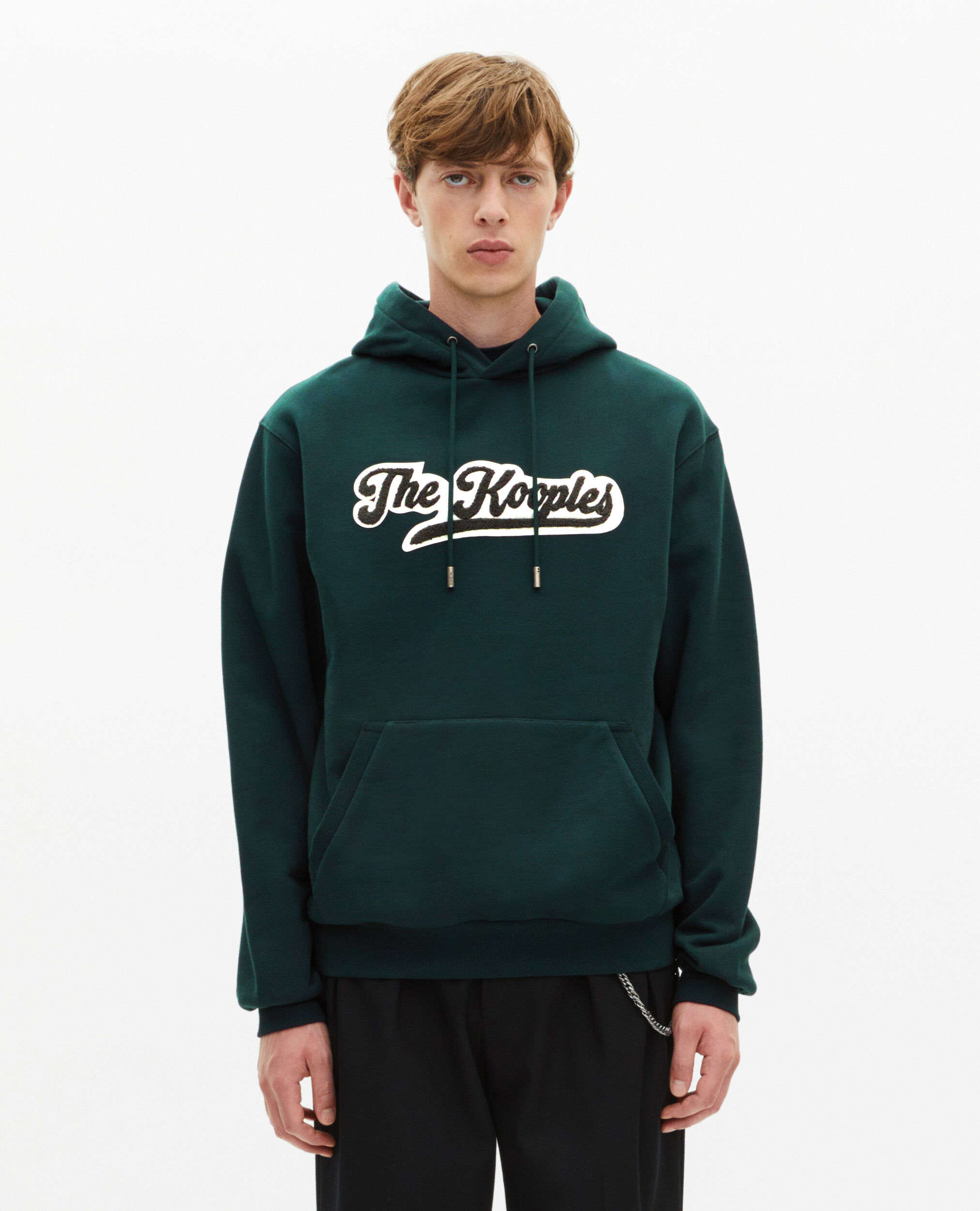 Sweatshirt à capuche avec patch vert foncé, BOTTLE GREEN, hi-res image number null