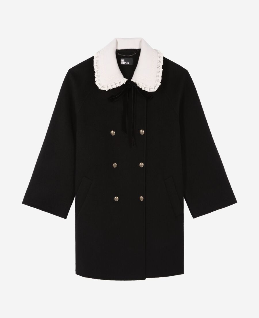 The Kooples FEMME BLACK manteau double face en laine m&eacute;lang&eacute;e noire