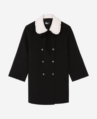 The Kooples FEMME BLACK manteau double face en laine m&eacute;lang&eacute;e noire