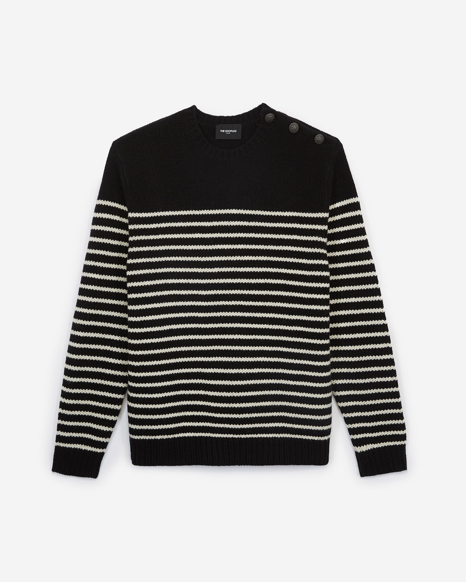 Gestreifter Pullover aus Wolle mit Knöpfen, ECRU BLACK STRIPES, hi-res image number null
