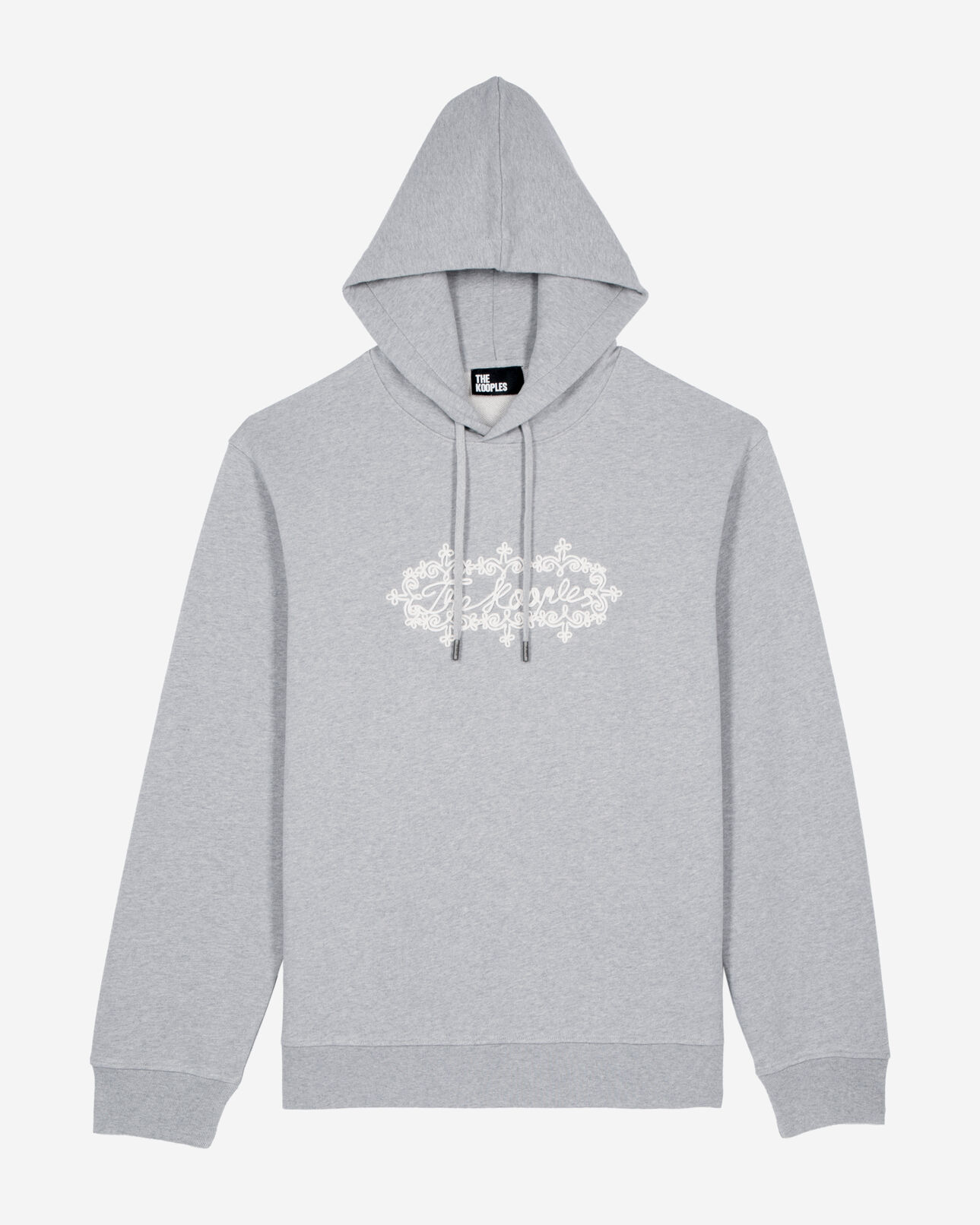 The Kooples MEN LIGHT GREY MELANGE grey embroidered logo hoodie