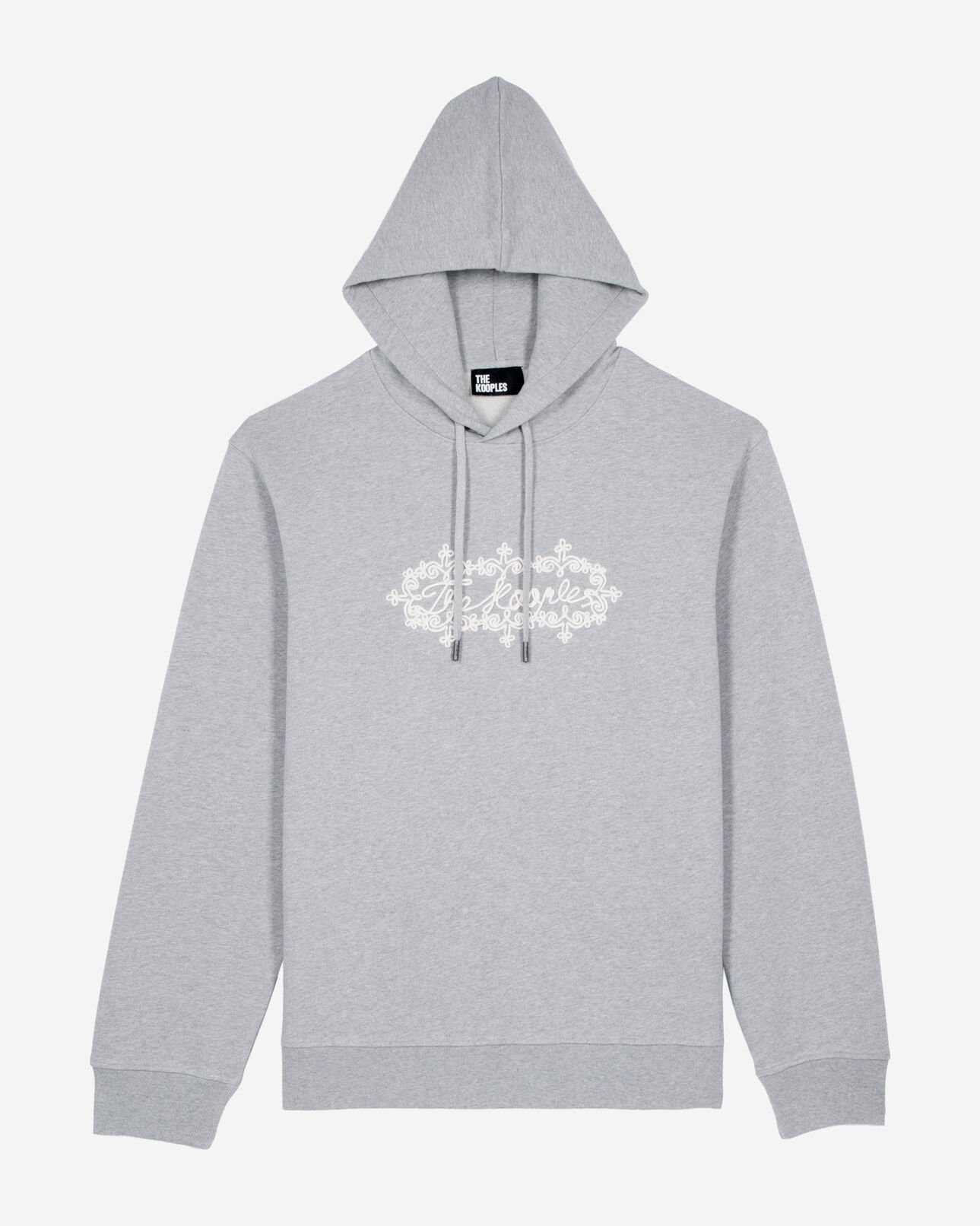 The Kooples HOMBRE LIGHT GREY MELANGE sudadera con capucha y logotipo bordado en gris