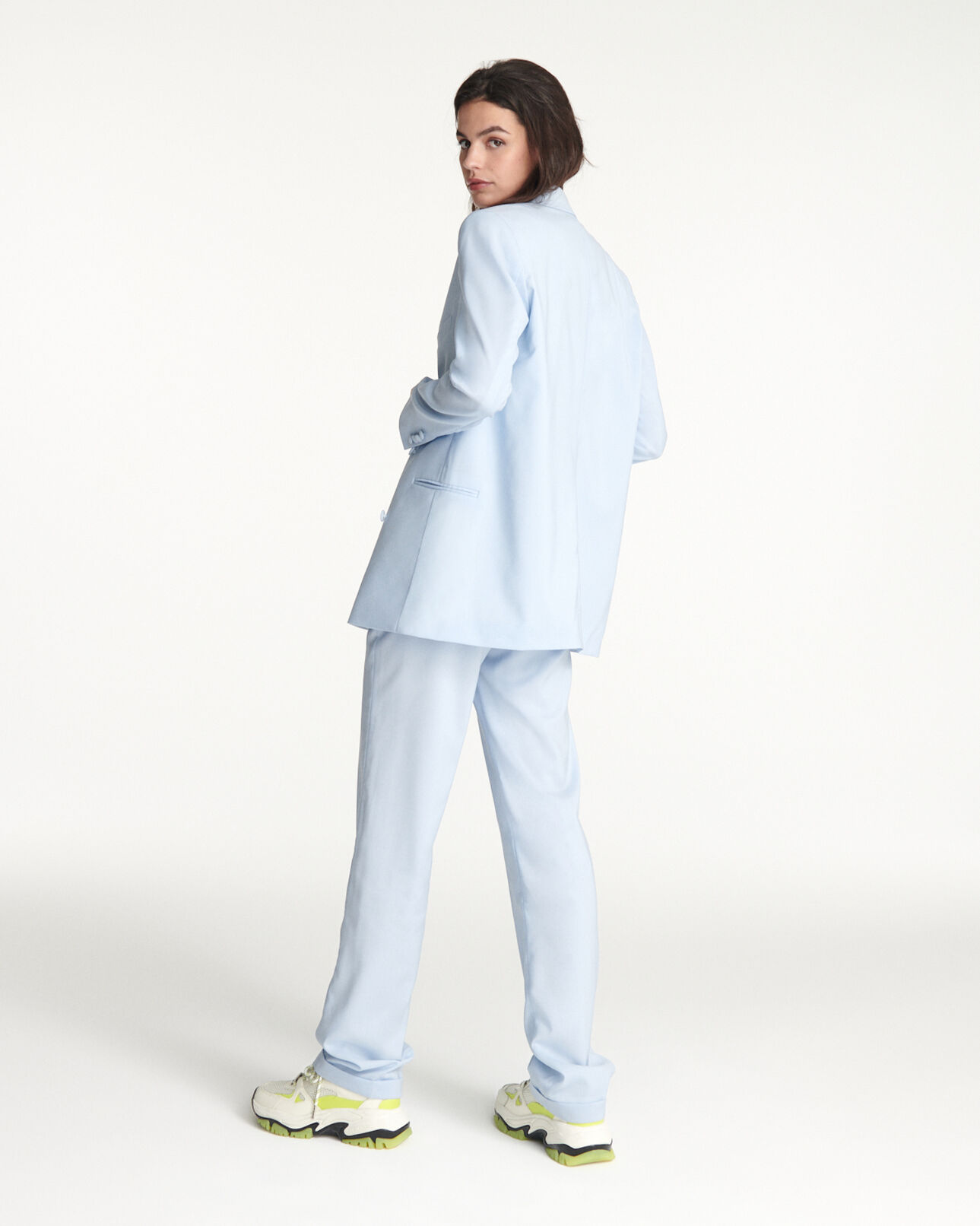 The Kooples DAMEN BLUE wolljacke hellblau wickelstil taschen