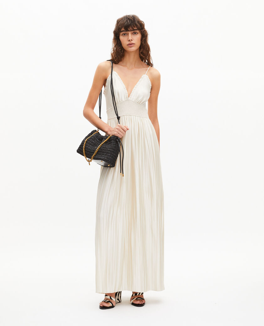 The Kooples WOMEN LIGHT BEIGE off-white pleated maxi dress