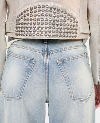 The Kooples FEMME 52 ARGENT VIEILLI CORNE blouson clouté en cuir argenté