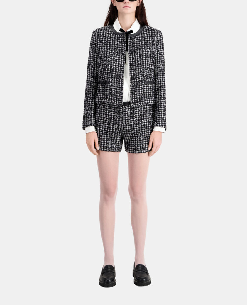 The Kooples FEMME BLACK WHITE veste courte noire en tweed