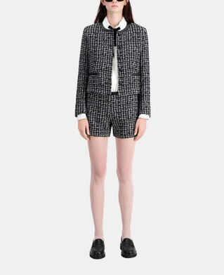 The Kooples FEMME BLACK WHITE veste courte noire en tweed