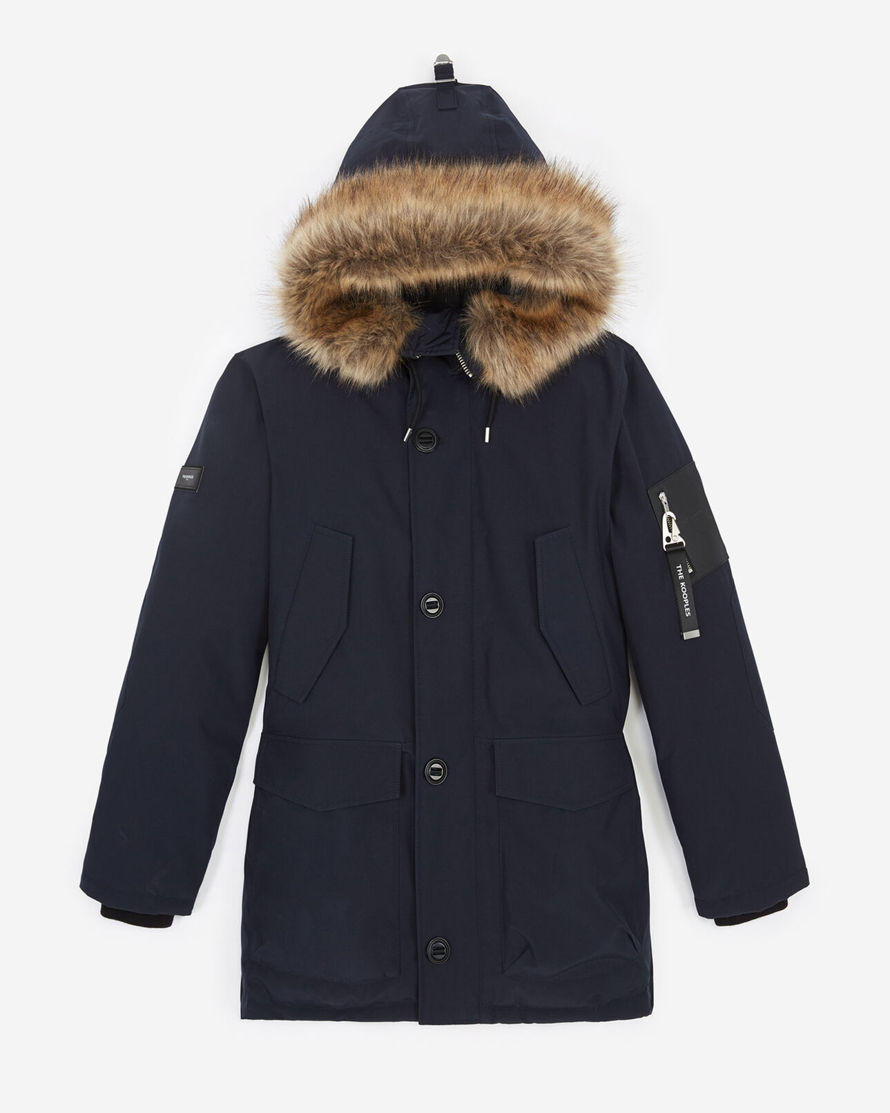 The Kooples MEN NAVY blue parka with faux fur hood