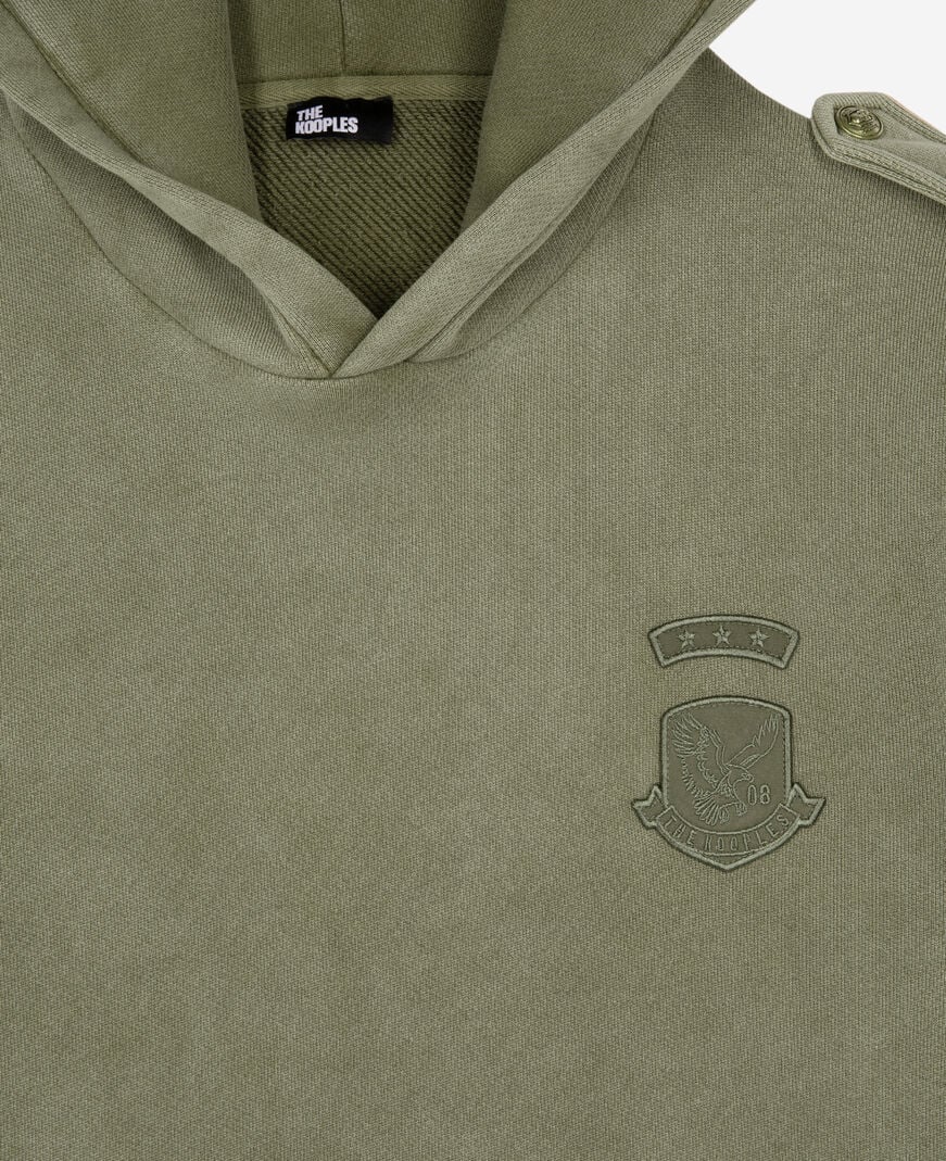 The Kooples MEN KAKI hooded sweatshirt with khaki patches