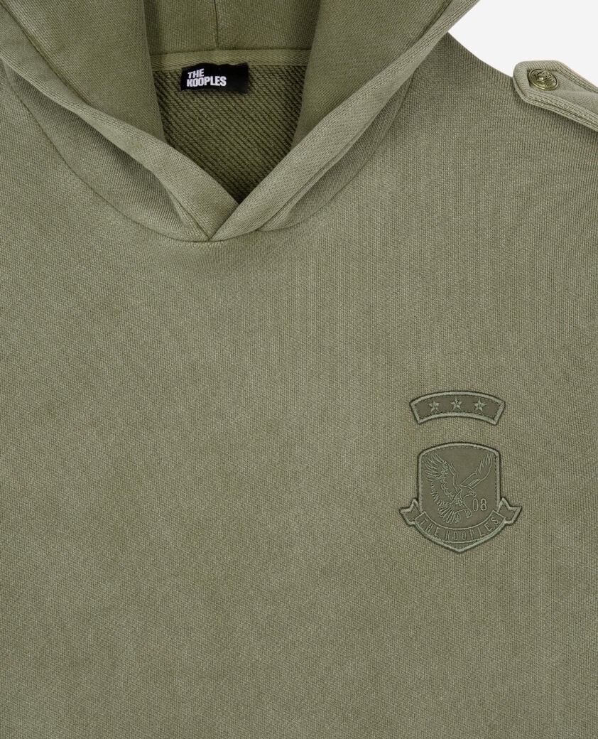 The Kooples HOMME KAKI sweatshirt à capuche avec patchs kaki