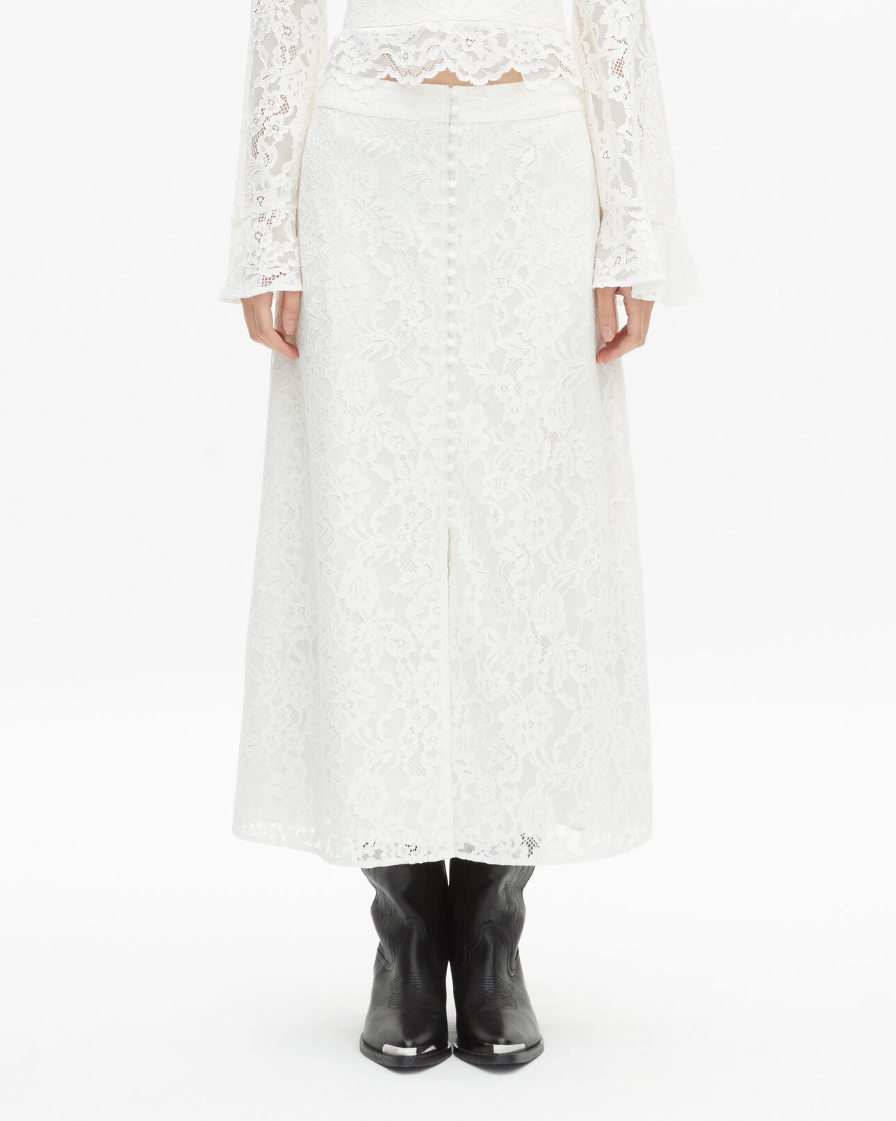 The Kooples DAMEN ECRU langer weißer spitzenrock