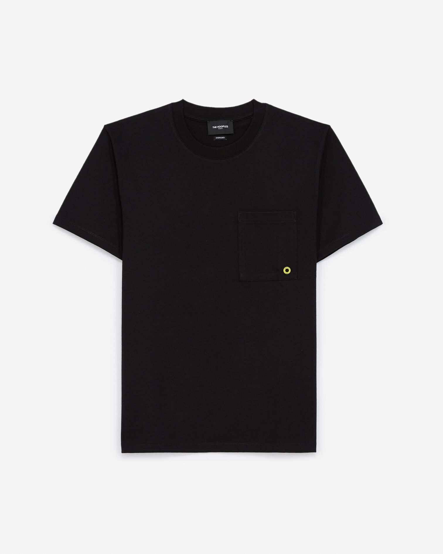 T-shirt noir coton à œillet contrasté, BLACK, hi-res image number null
