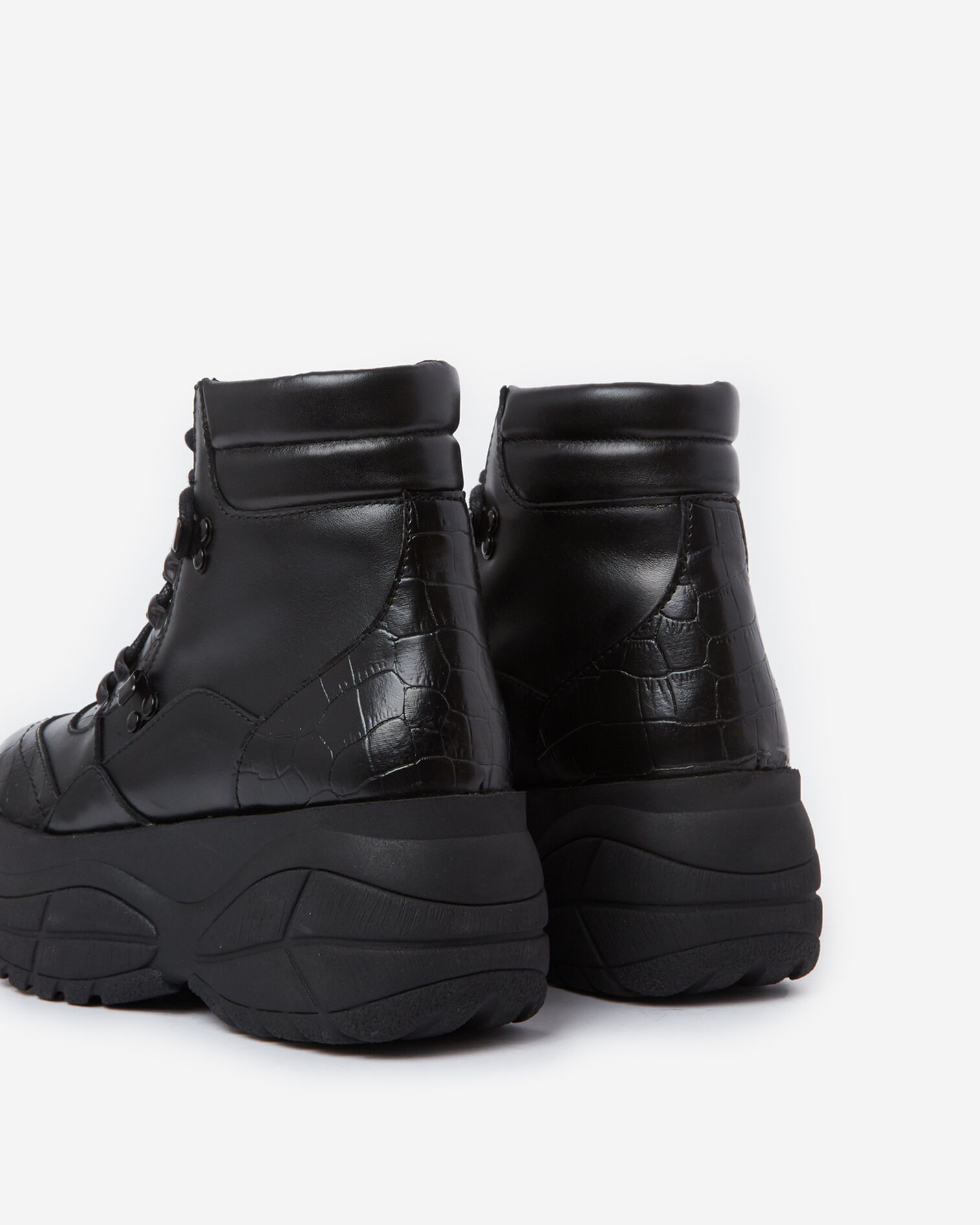 Black leather ankle boots with platform heel, BLACK, hi-res image number null
