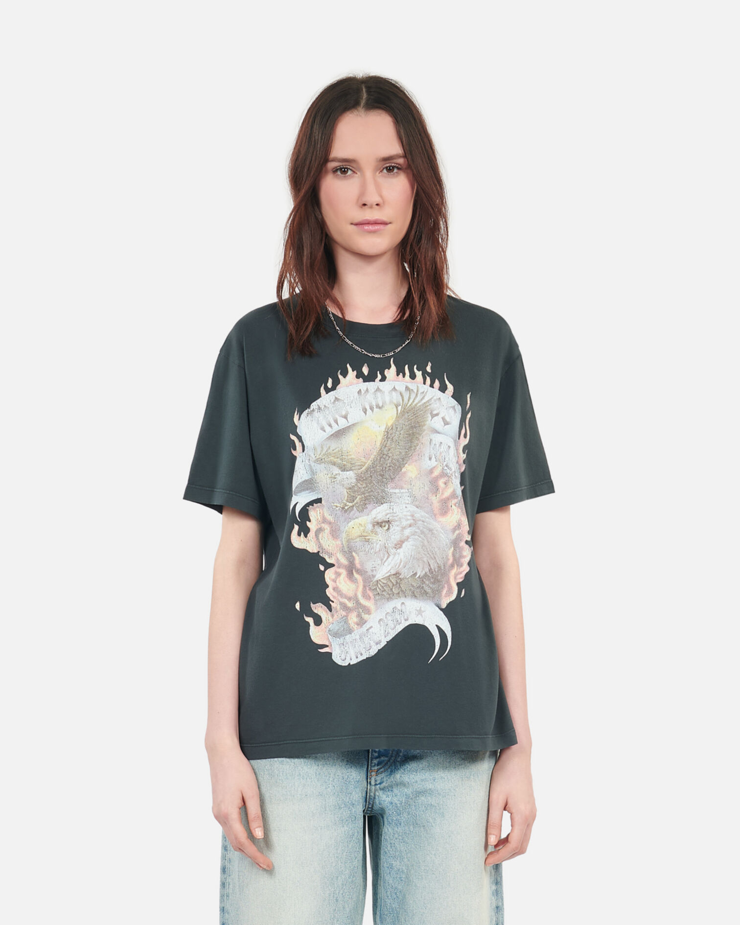 Black Eagles on fire serigraphy t-shirt, BLACK WASHED, hi-res image number null