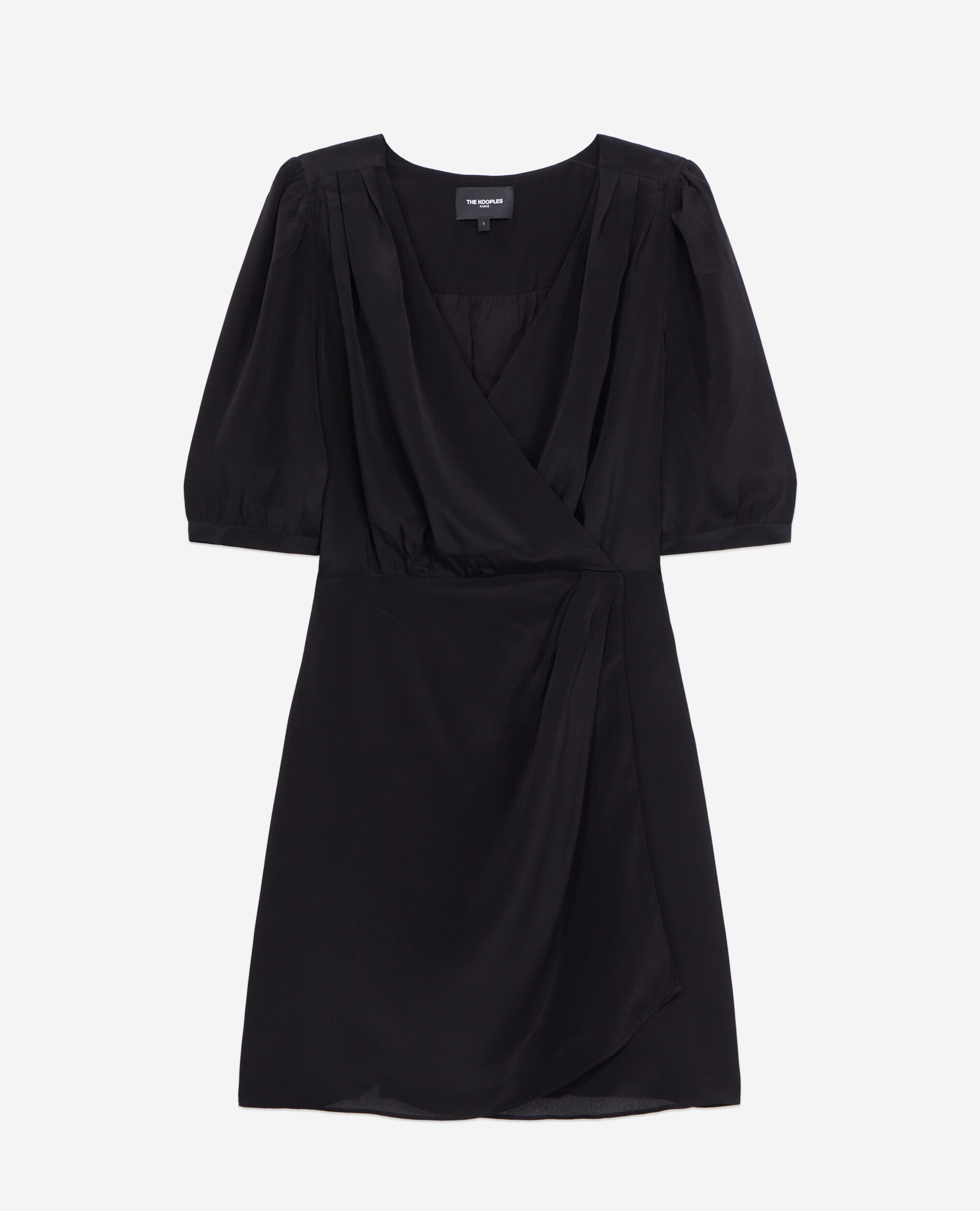 Robe courte noire en soie effet drapé, BLACK, hi-res image number null