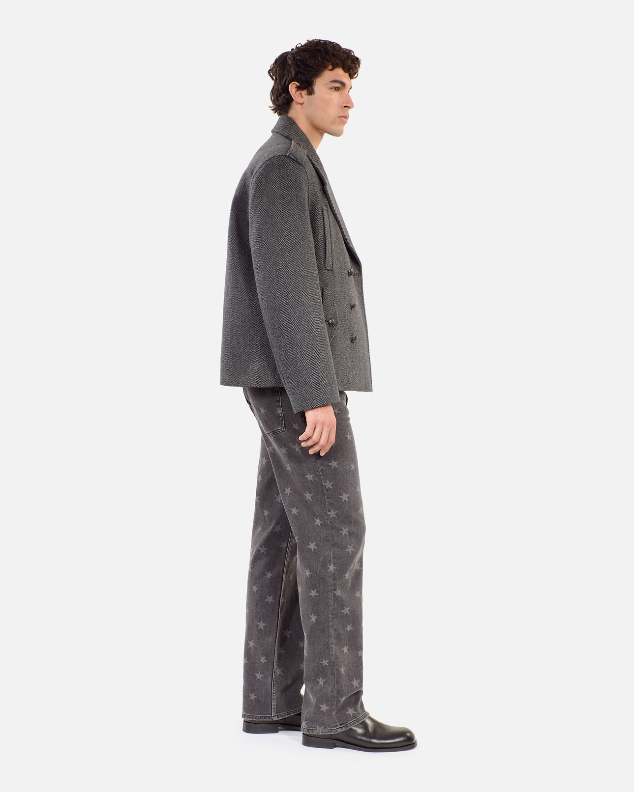The Kooples MEN BLACK GREY black herringbone wool blend pea coat