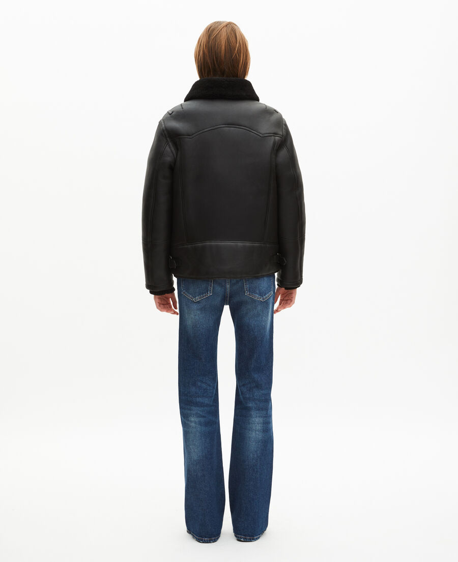 The Kooples FEMME BLACK peau lainée courte avec col sherpa noire