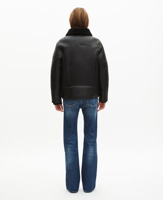 The Kooples FEMME BLACK peau lainée courte avec col sherpa noire