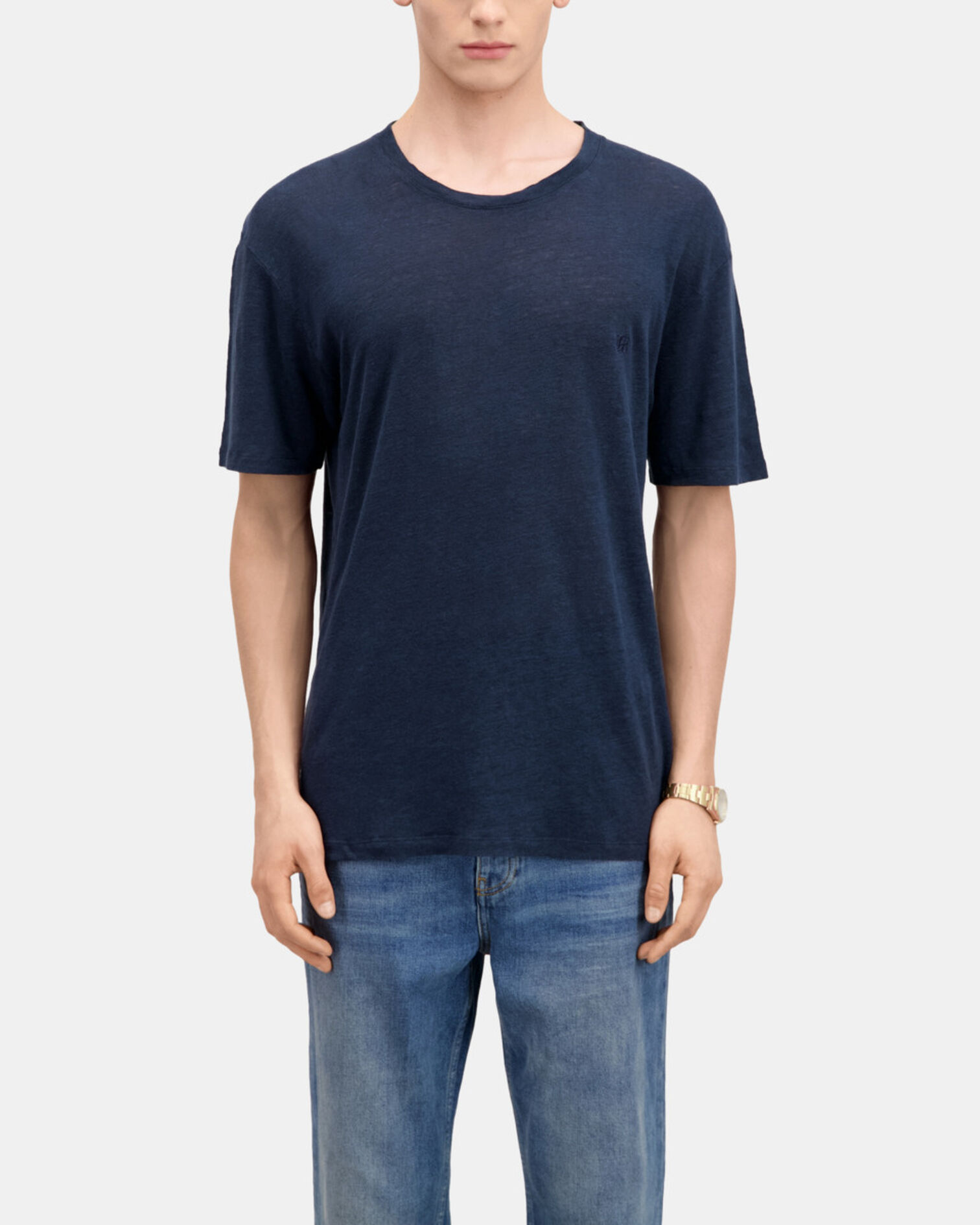 Men's navy blue linen t-shirt with blazon, NAVY, hi-res image number null