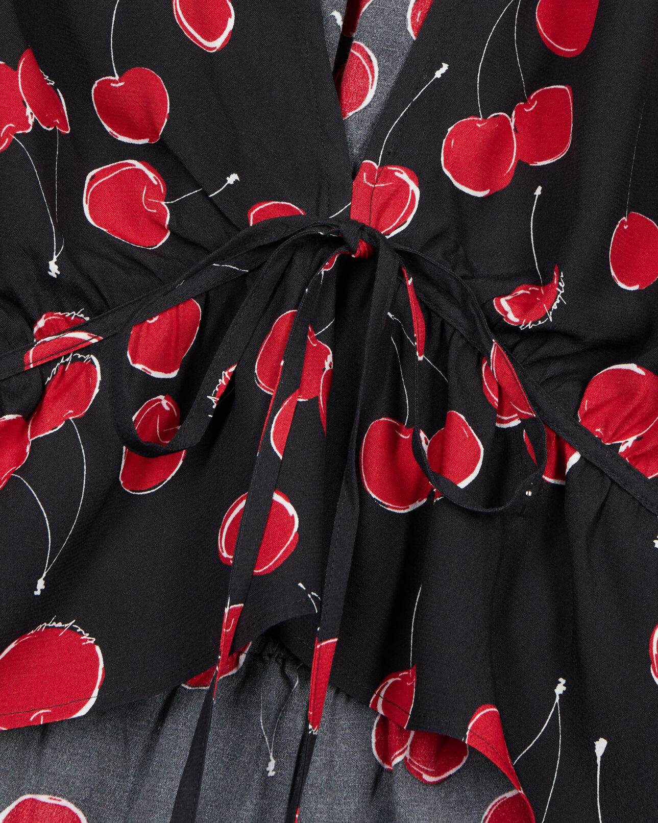 The Kooples FEMME BLACK - RED top court à imprimé cerise avec volants