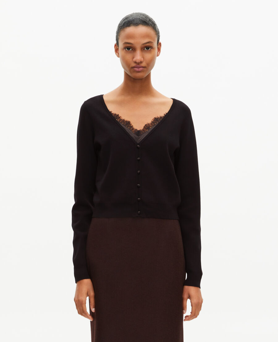 The Kooples WOMEN BLACK trompe l'oeil effect sweater with black lace