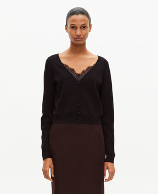 The Kooples WOMEN BLACK trompe l'oeil effect sweater with black lace