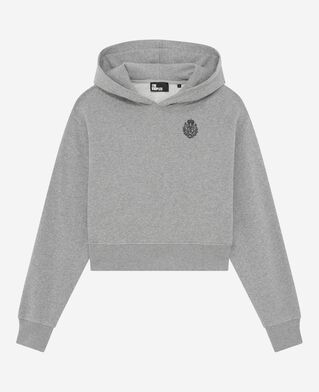 The Kooples WOMEN GREY MELANGE grey short hooded sweatshirt