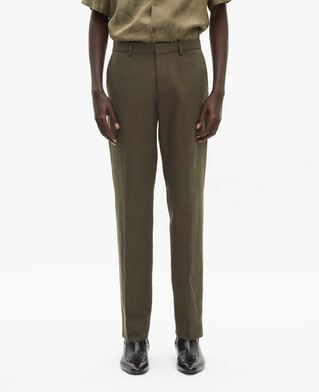 The Kooples HOMME KAKI pantalon de costume droit en coton lin kaki