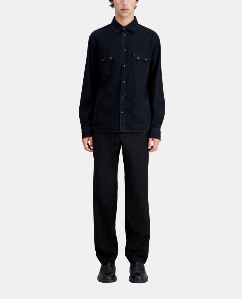 The Kooples HOMME BLACK WASHED chemise col classique en jean noire
