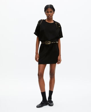 The Kooples WOMEN BLACK WASHED short dress with black chains
