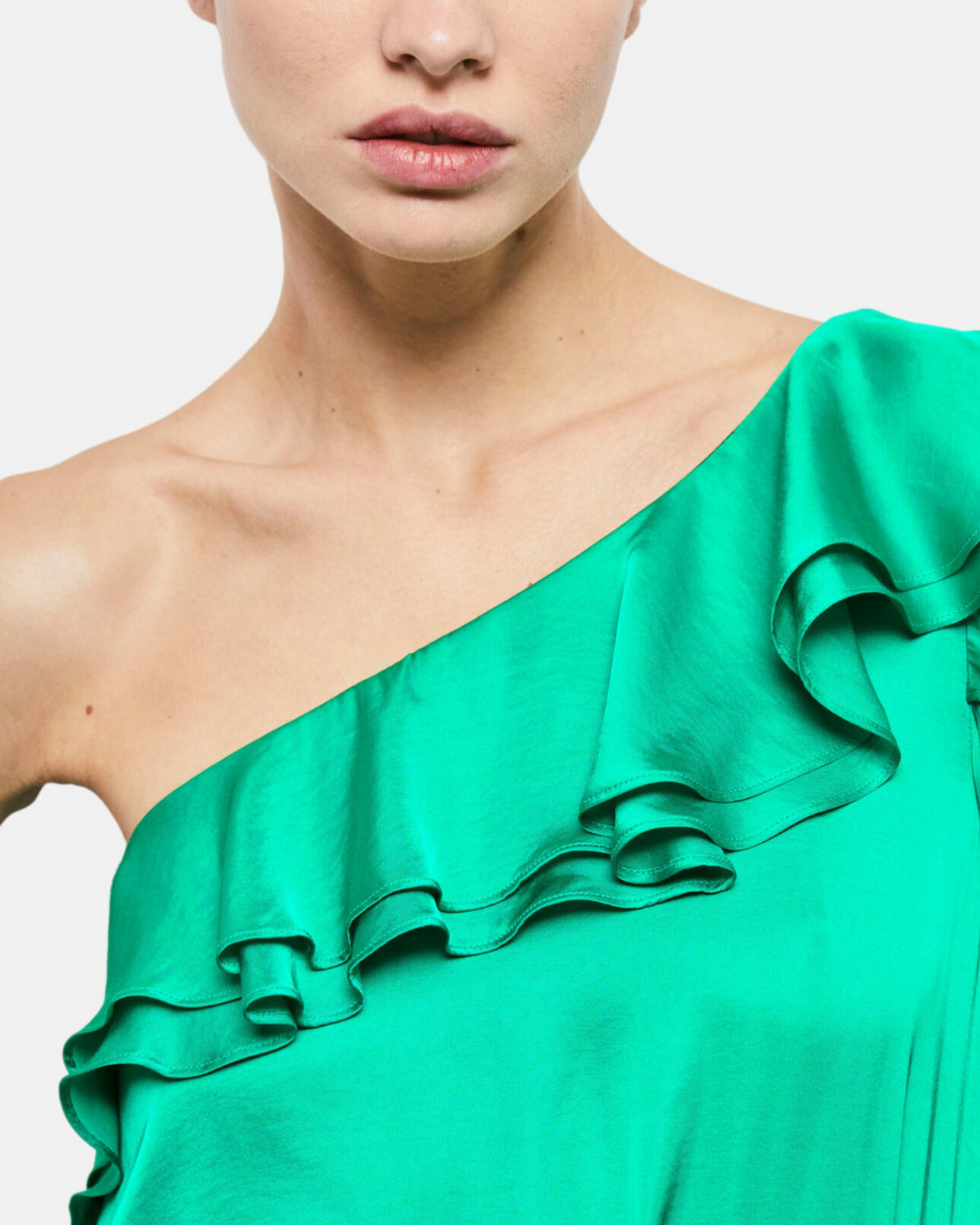 The Kooples WOMEN GREEN short asymmetric green dress