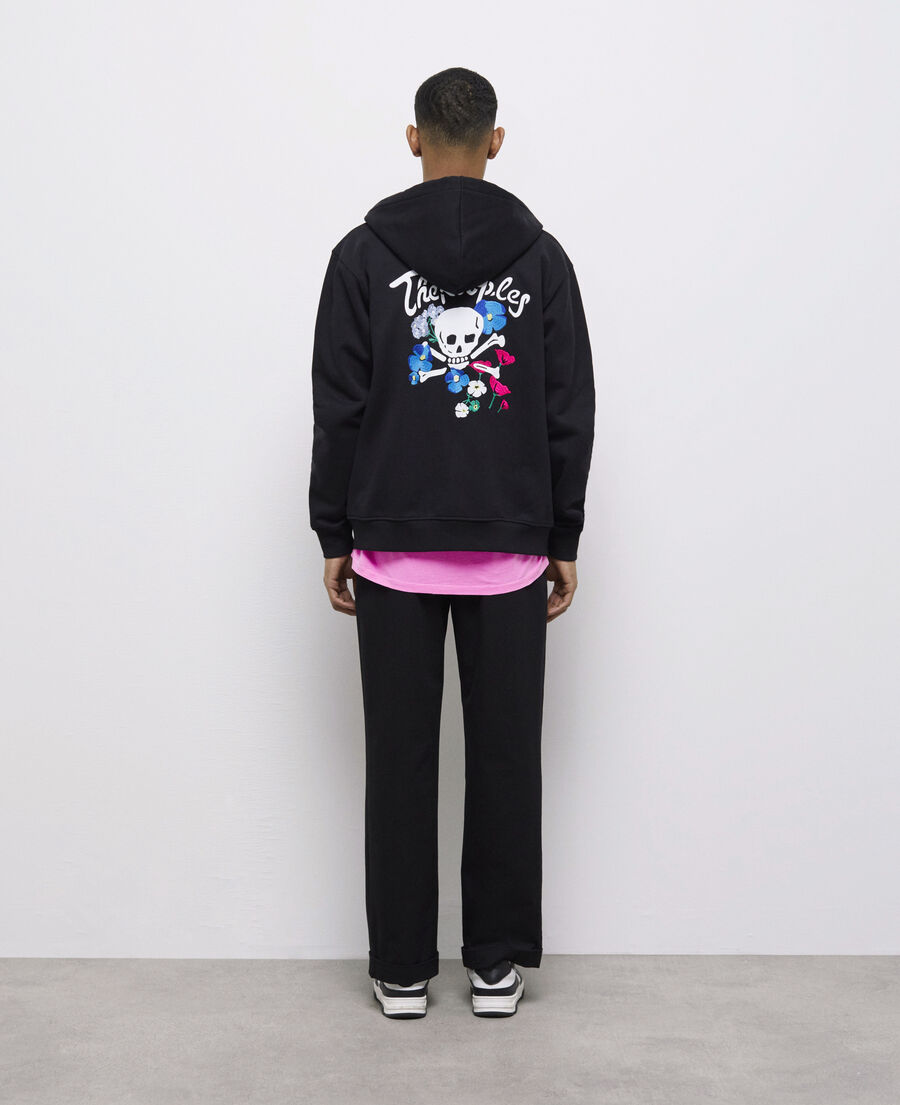 sweatshirt à capuche noir zippé avec broderies