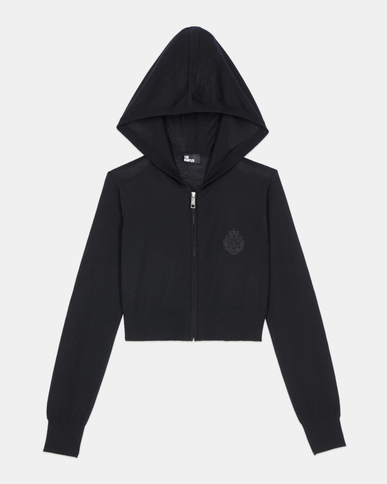 The Kooples DAMEN BLACK schwarzer cardigan mit kapuze aus wolle