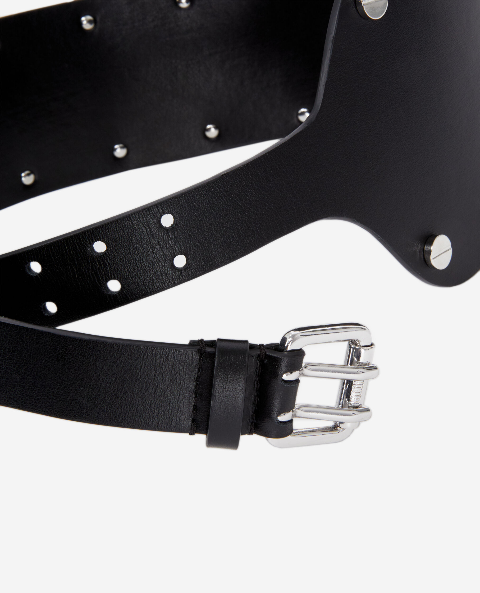Wide black leather belt with studs, BLACK, hi-res image number null